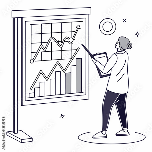 Businesswoman analyzing growth charts data presentation