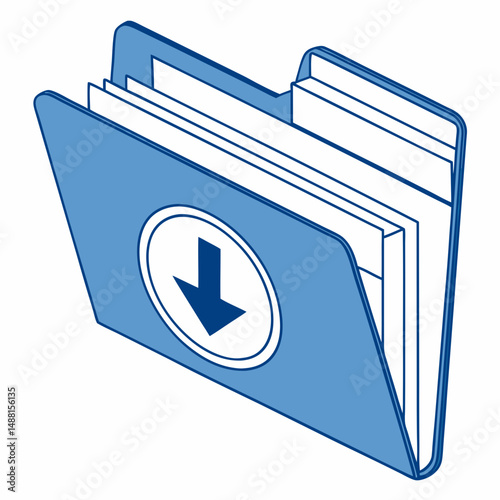 Downloading files blue folder icon illustration