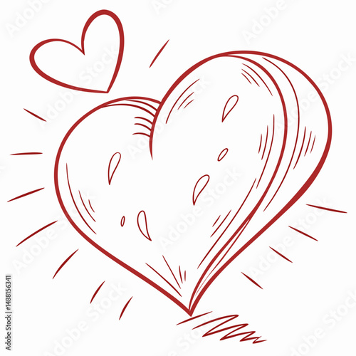 Red hand drawn heart love valentine romance