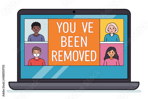 A jarring image of a Zoom video call abruptly interrupted by a large, bold "You've been removed" pop-up message.