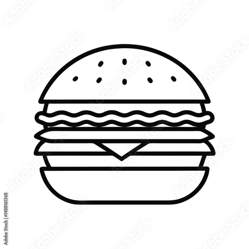 Hamburger Fast Food Line Art in Black and White