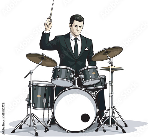 Drummer Playing Silhouette and vector