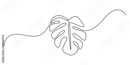 Monstera leaf one continuous line drawing. Single line art leaf for tattoo. Vector illustration