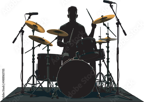 Drummer Playing Silhouette and vector