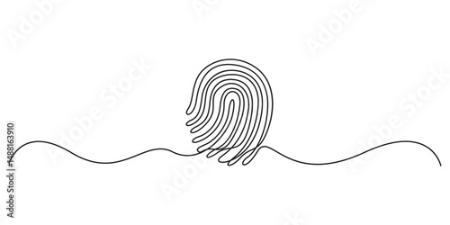 Linear drawing of a fingerprint. Continuous one line drawing of biometric scan symbol on white background, 