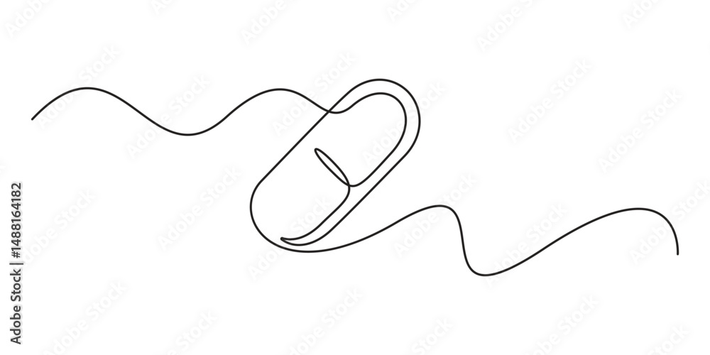 Obraz premium Continuous single line drawing of capsule tablets line art vector illustration, Continuous one line drawing of pills medicine. One line of pills medicine vector illustration