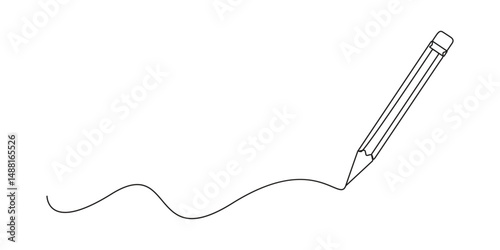Pencil vector illustration with continuous single line drawing isolated on white background vector illustration