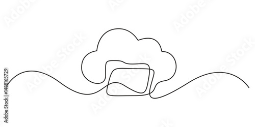 Continuous single line drawing of cloud storage silhouette. One line art cloud storage. Cloud computing global big data information web exchange concept design one sketch doodle outline drawing vector