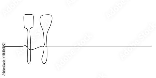Kitchen utensils continuous one line drawing. Kitchen spatula, ladle continuous single line vector illustration