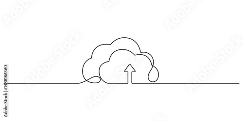 Continuous single line drawing of cloud storage silhouette. One line art cloud storage. Cloud computing global big data information web exchange concept design one sketch doodle outline drawing vector