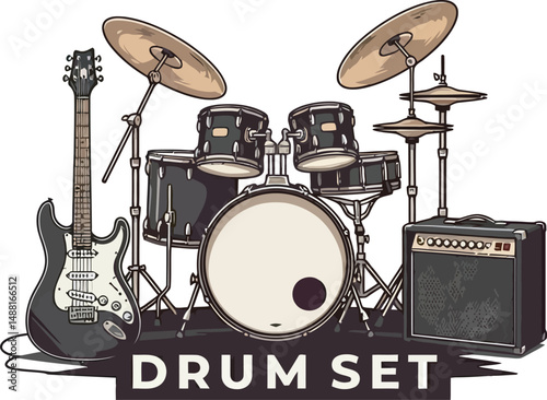 Drummer Playing Silhouette and vector
