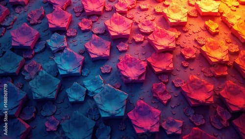 Intricate tessellation of hexagons and triangles , optical illusion, colorful