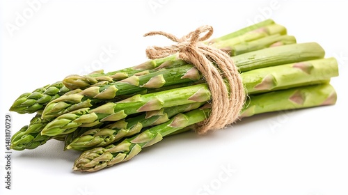 Fresh green asparagus bunch tied with twine