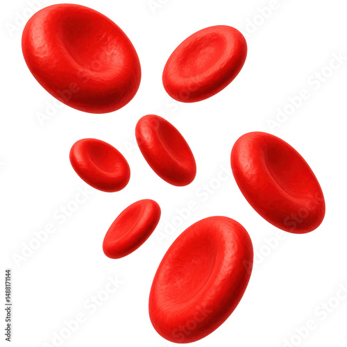 Red blood cells in motion. transparent background.