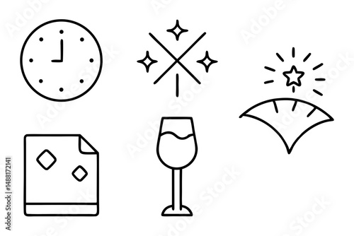 New Years Eve Celebration Icons Line Art Graphic