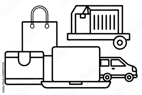 Online Shopping Delivery Process Illustration