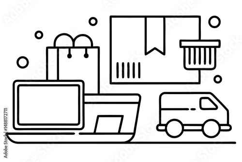 Online Shopping Delivery Service Laptop Package Van