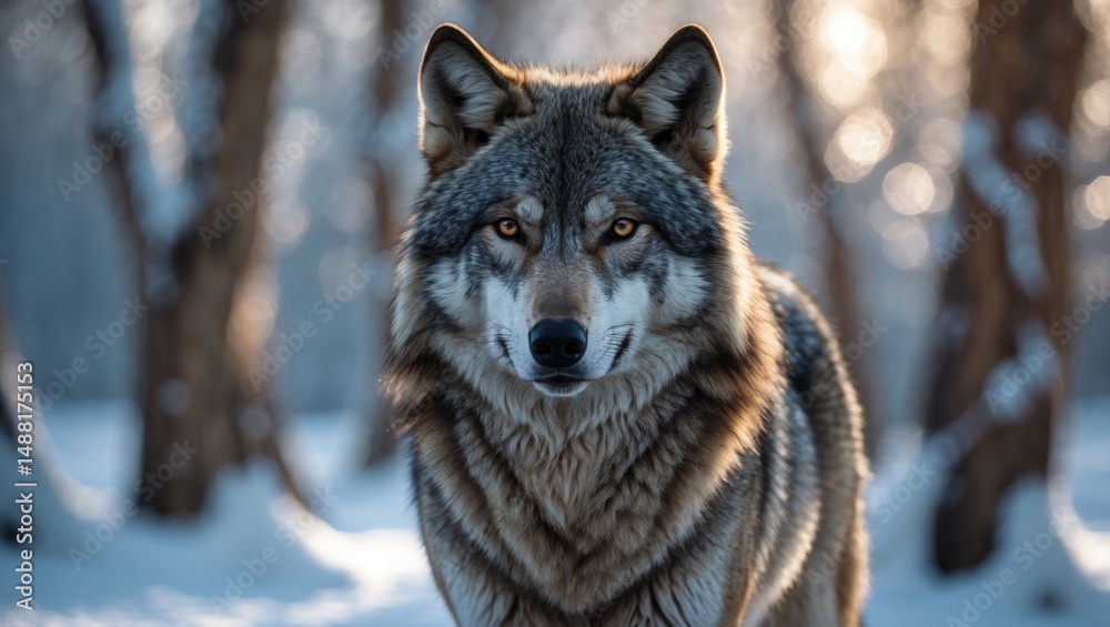 Fototapeta premium Predator wolf amidst winter nature