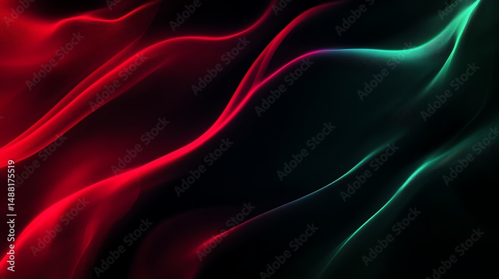 Obraz premium Abstract flowing wavy lines in shades of red and green on a dark background design
