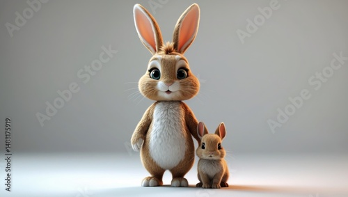 Easter bunny sketch and playful cartoon bunny in infant animal style. Unidentified animal against a white backdrop.
