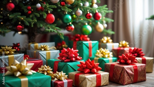 Presents under a tree, closely cropped