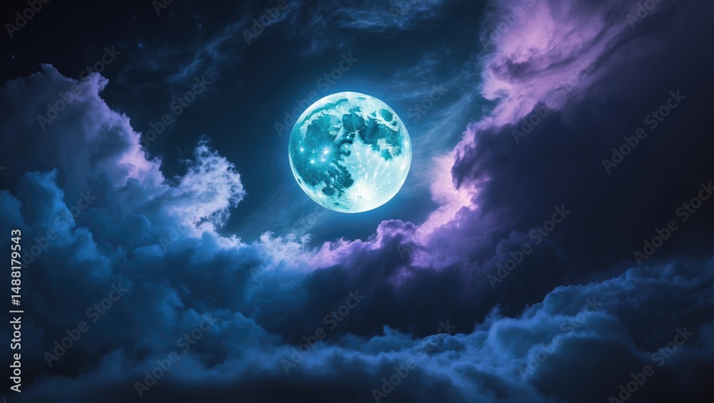 Fototapeta premium Stunning Night Sky and Clouds Featuring a Beautiful Moon