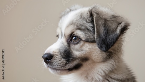 Profile portrait of a puppy from the Caucasian shepherd breed in close-up photo