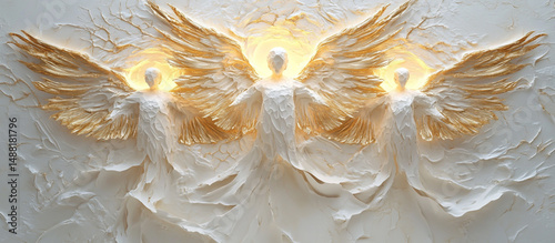 3D Angel Wall Art with Gold and White Plaster