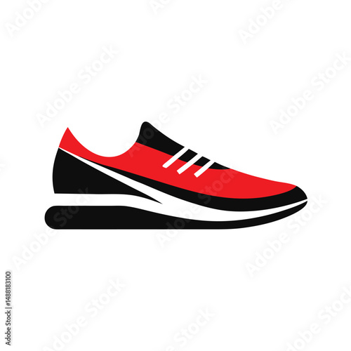 Black and Red Sports Sneaker Athletic Shoe Illustration
