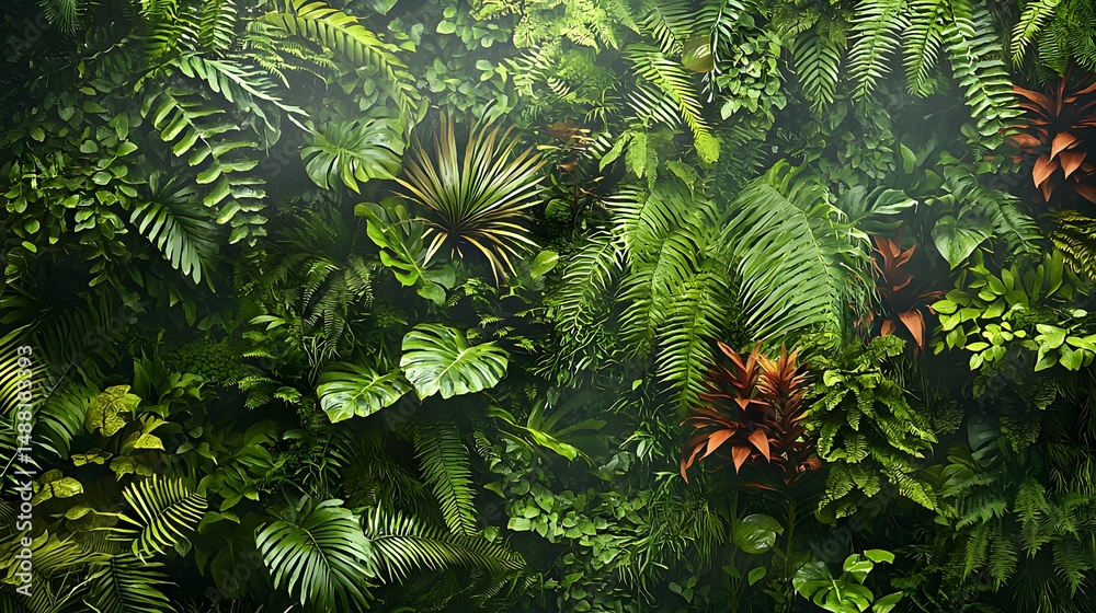 Fototapeta premium Lush Green Tropical Leaves with Various Textures and Patterns