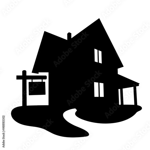 Silhouette of House with “For Sale” Sign, Real Estate and Property Buying Concept