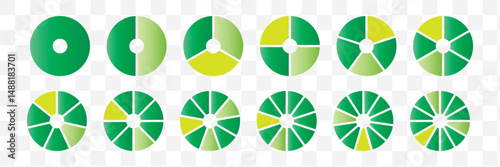 Pie chart color icons. Segment slice sign. Circle section graph. 1,2,3,4,5 segment infographic. Wheel round diagram part symbol. Three phase, six circular cycle. Geometric element. Vector illustration