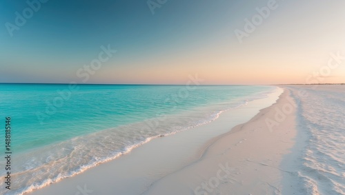 Fototapeta Naklejka Na Ścianę i Meble -  Beach panorama featuring clear sand and blue ocean