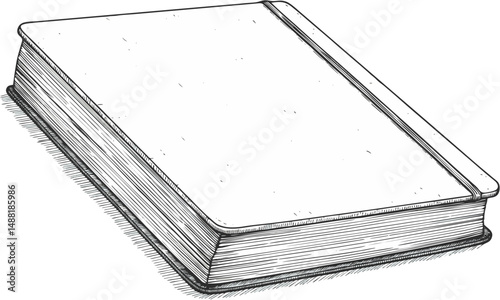 HandDrawn Sketch of a Thick Book Closed Angled View - Line Art Illustration Vector