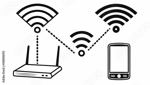 Four Black Technology Icons on White Background – Uniform 1pt Stroke Weight Style