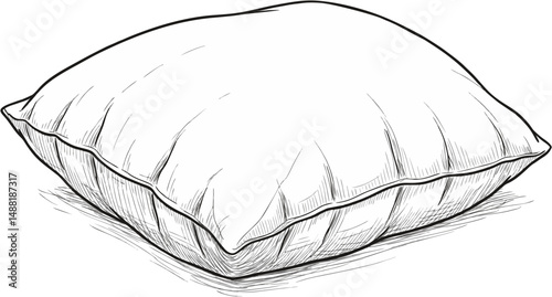Sketch of a Square Pillow with Detailed Shading and Defined Edges - Line Art Illustration Vector