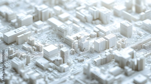 Fototapeta Naklejka Na Ścianę i Meble -  Abstract City Model in White Featuring Urban Structures and Shapes