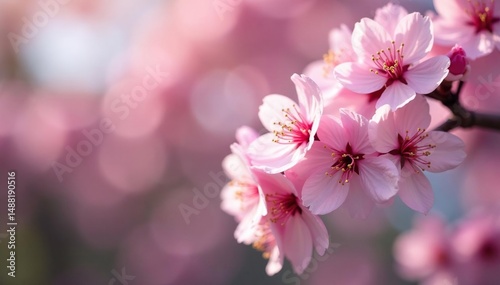 Delicate pink sakura blossoms, full bloom, soft petals , pretty, illustration