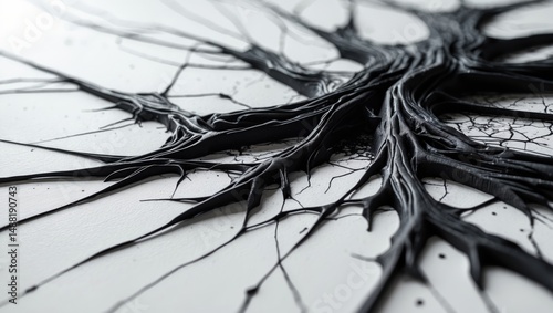 Intense close-up of black acrylic paint texture on paper. Focused selection.