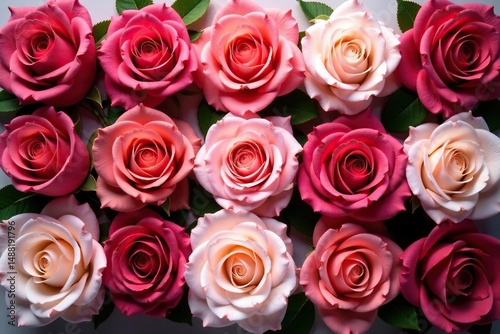 Bold blooming roses arranged in a square grid , repeat, bloom