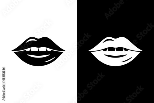 Lips Vector Icon Clean Black Silhouette on White Background.