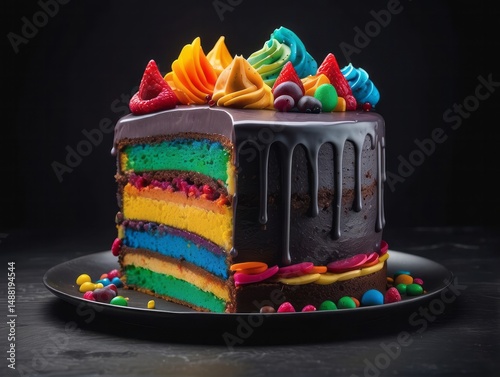 high quality detailed, rainbow cake