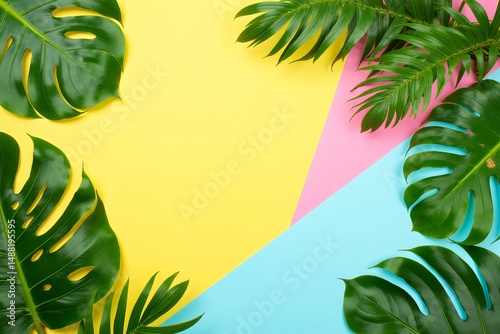 Tropical Leaves on Bright Background