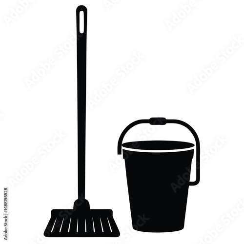 cleaner element isolated mop bucket with wringer on white background 