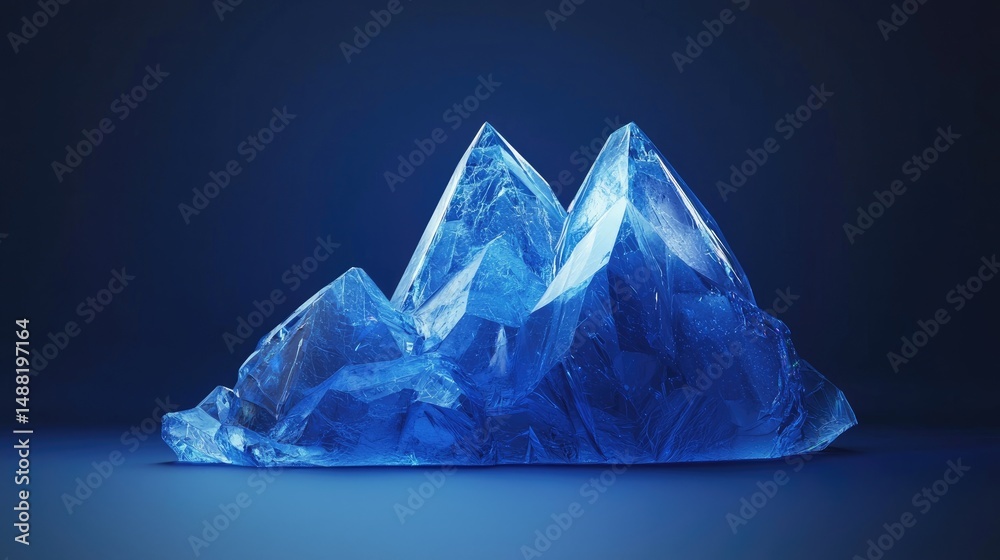 Obraz premium Three-dimensional crystalline ice formations against a deep blue background.