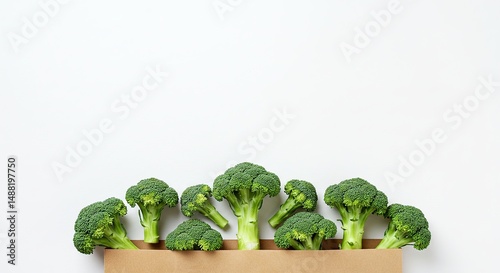Fresh Broccoli in Paper Bag on White Background