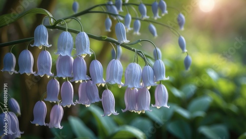 Wildflowers: Virginia Bluebells with Green Leaves and Clusters in April photo