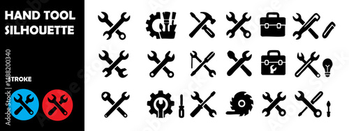 Hand Tool Silhouette Vector Set – Gears and Repair Tools Collection