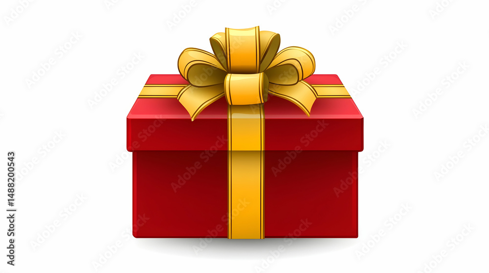 Obraz premium Red gift box with gold ribbon bow, isolated on white background, perfect for holiday celebration or gifting