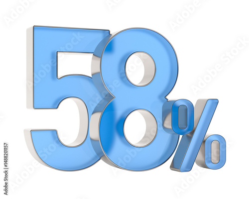 Fifty eight percent on white background. Isolated 3D illustration